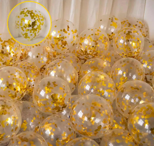 Set De Globos Dorado X 10 C/confetis - Decoración - Fiesta