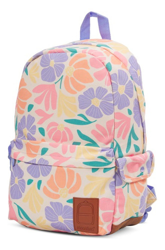 Mochila Urbana Escolar Espalda Flores Pastel Porta Notebook Color Multicolor Diseño De La Tela Rayado