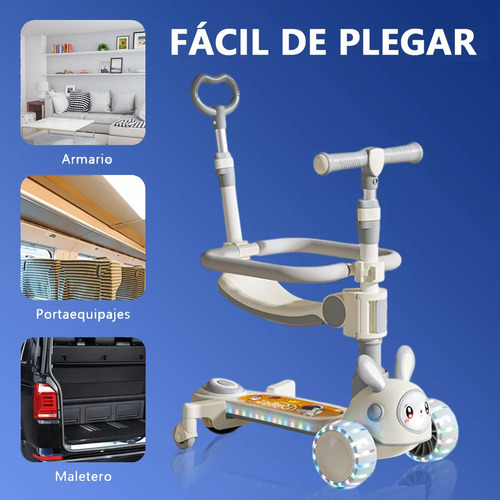 Scooter Plegable Con Asiento Para Niños Luces Led Y Música Gris