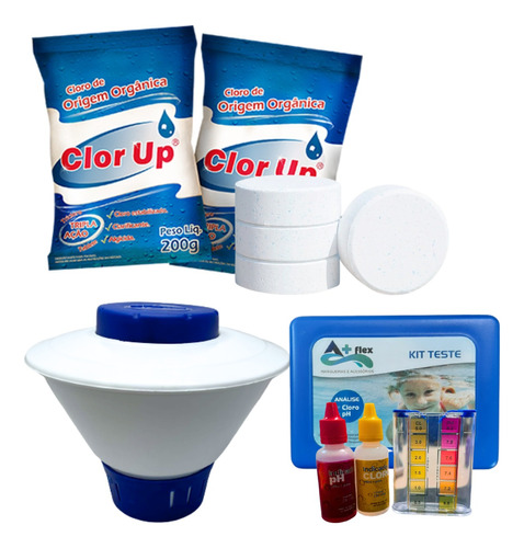 Kit 5 Pastilhas De Cloro Com Kit Teste Ph Clorador Flutuante