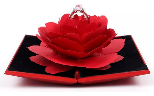 Caja De Anillos, Flor Artificial Roja, Regalo De San Valentí
