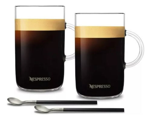 2 Tazas Cristal Vertuo Mug Nespresso + Cucharas Metal Color Transparente