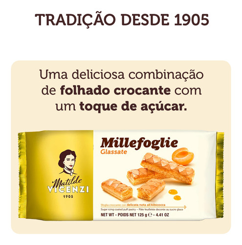 Biscoito Mil Folhas Cobertura Açucarada Damasco Vicenzi 125g