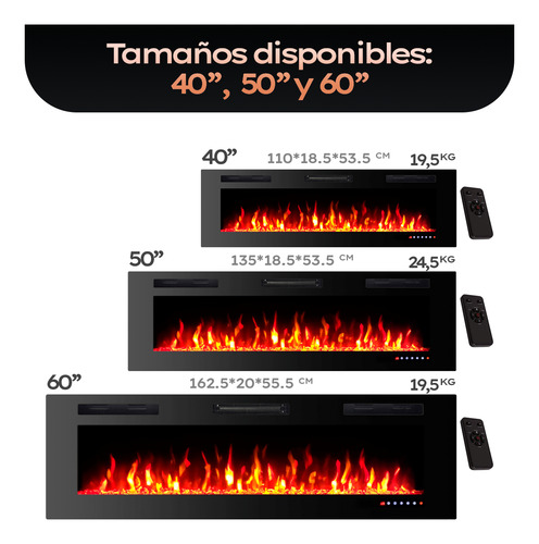 Chimenea Eléctrica Empotrable 60'' | Máx 30°c | 220v-240v