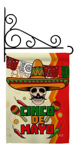 Bandera De Jardín Calavera Cinco De Mayo ' Juego De Soporte 