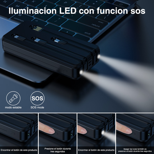 Power Bank 20000mah Alta Capacidad Carga Rápida 4 Cables