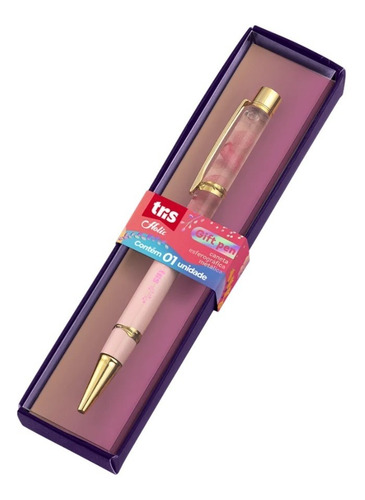 Caneta Tris Flor Holic Garden Corpo Metalico Gift Pen Cor da tinta Azul Cor do exterior Rosa e Dourado