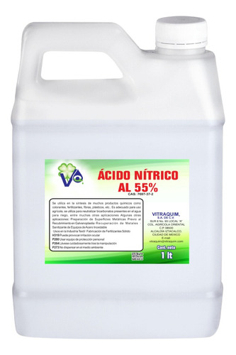 Acido Nitrico (hno3) 55% Hidroponia 1litro Vitraquim Materia
