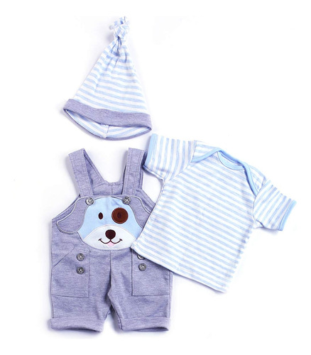 Reborn Baby Dolls Ropa De Niño Mono Azul Conjunto De 3 Pie.