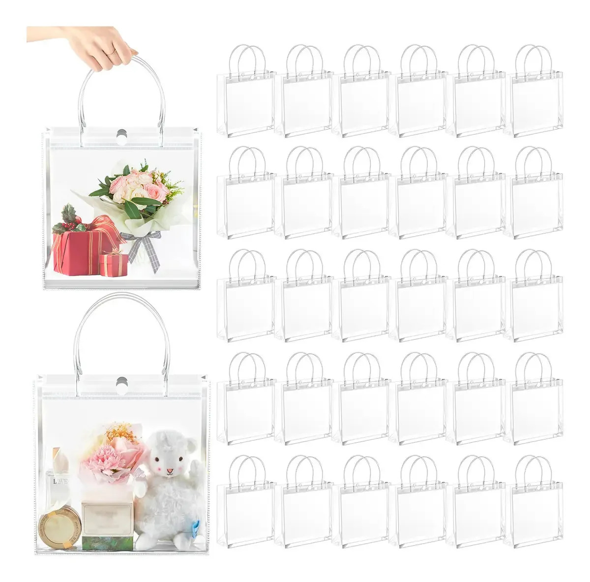 30 Bolsa Con Asa Transparentes Boda Bautizo Recuerdos Color Transparente Bolsas Ecologicas Bolsa Tipo Boutique Bolsas Dulces Bolsa Para Dulces 20*20*8 Bolsas Bolsa Transparente Pvc