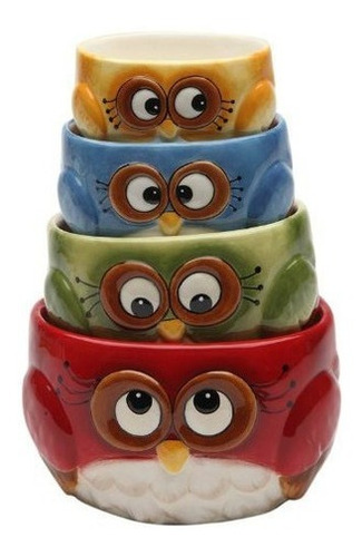 Cosmos Gifts Set De Tazas Medidoras Owl Design Rojo Verde