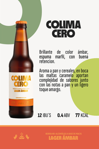 12 Pack Colima Cero Estilo Lager Ambar Botella 355 Ml