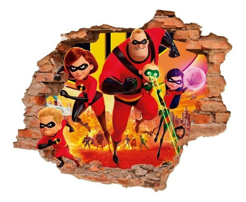 Vinilo Decorativo, Los Increíbles -i01 Muro Roto Superheroes