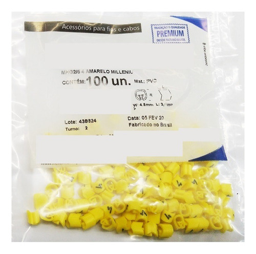 Marcador Anilha Par Cabos Mhg2/5 Números 1 A 6 Amarelo