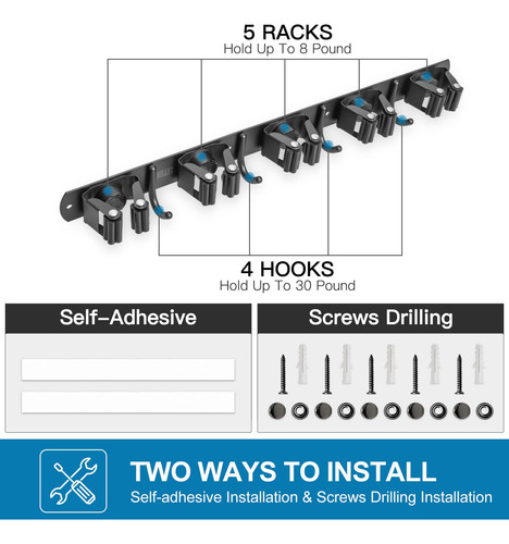 Soporte De Pared Para Escoba De Acero Inoxidable Autoadhesiv