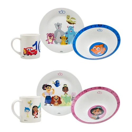 Set 3pcs Desayuno Loza Bowl Tazon Comida Niños Disney