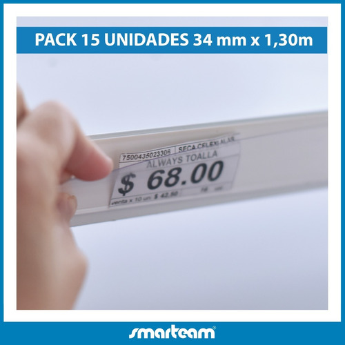 Tira Portaprecio Adhesivo Estantería Pvc 34mmx130cm Por 15 U