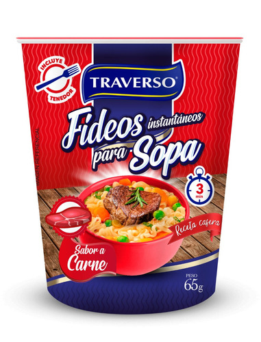 Sopa De Noodle Instantánea Traverso - Sabor Carne 65g