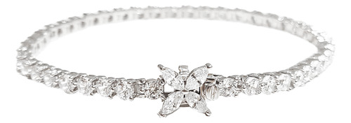 Pulseira Riviera De Prata Com Banho De Ródio E Zircônias