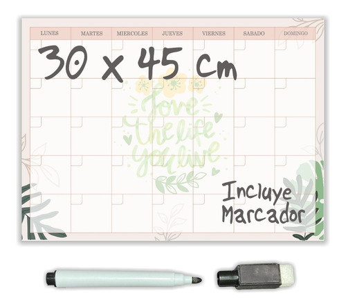 Planner Pizarra Mensual Imantado Magnetico C/ Marcador A3 Lf