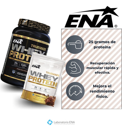 Suplemento en polvo ENA Sport True Made proteínas sabor double rich chocolate en pote de 930g