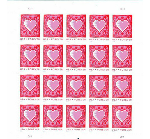 Hoja De Papel De Heart Love Series Forever Stamp Completa De