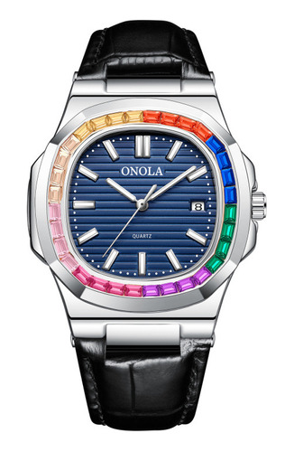 Relojes De Pulsera Analógicos Onola Calendar Quartz Color Del Bisel Plateado/azul