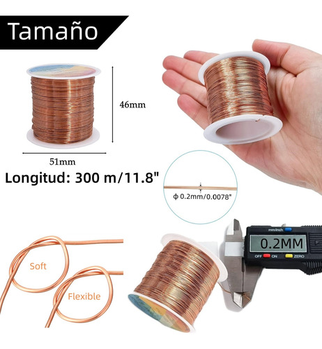 Alambre De Cobre Esmaltado Largo 300m, 0.2mm Diám, Qa-1/155