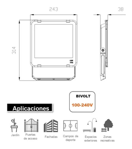 Imagen 2 de 5 de Proyector Reflector Exterior 100w Ip65 Luz Dia Calida