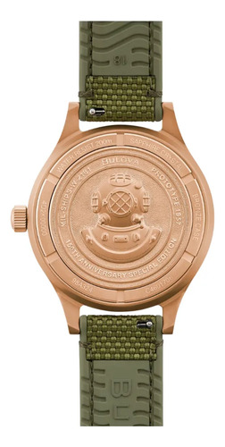 Reloj Bulova Mil Ships 98a324 Caballero Correa Verde Bisel Verde Fondo Verde