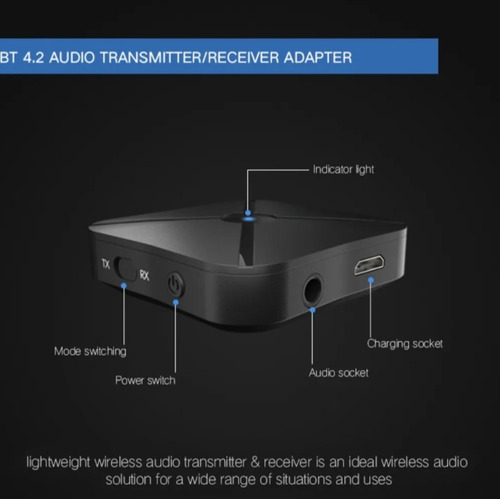 Receptor Transmisor Bluetooth 4.2 Con Cables Auxiliar + Rca