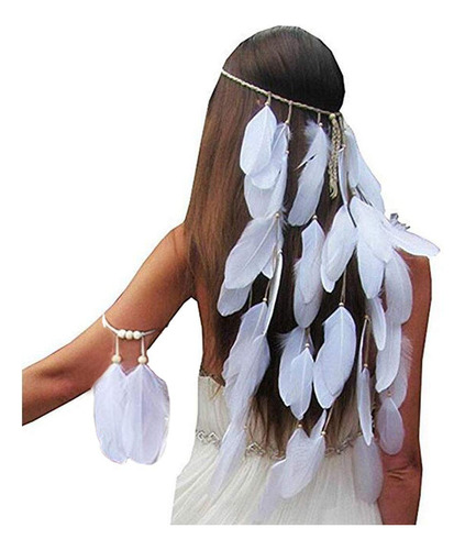 Juego De 2 Diademas De Pavo Real Con Borlas De Plumas Bohemi