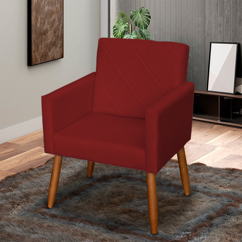 Poltrona Decorativa Para Sala De Estar Reforçada Suede Cores Cor Bordô Desenho Do Tecido Suede Liso