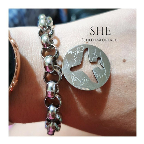 Imagen 2 de 2 de Pulsera Dije Mundo Avion Calado