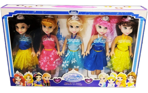 Imagen 2 de 3 de Muñecas Princesa X5 24cm Caja Nena Niña Juguete Regalo