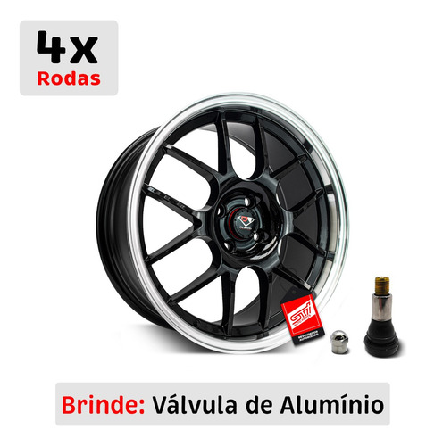 Jogo Roda Fukui Aro 17 Tala 7.5 4x100 Offset 33 Preto