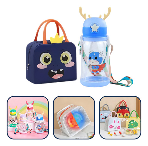 Kit Lancheira Térmica Garrafa Infantil Escolar Com Desenho