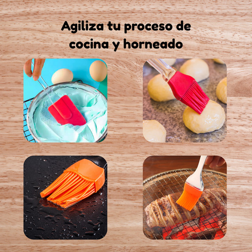 Duo Espatula Miserable Brocha Silicona Cocina Repostería Color Naranja