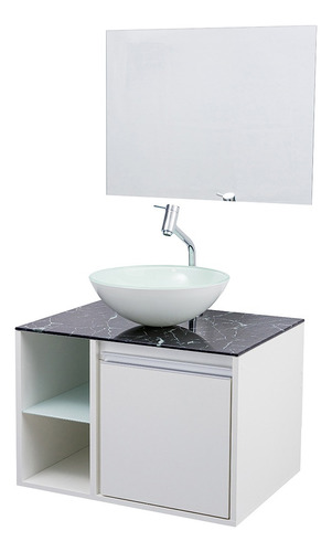 Gabinete Para Banheiro Italia Completo 60cm Vidro Bracasa Pia Branco Móvel Branco/preto Quantidade De Furos Para Torneira Um Furo