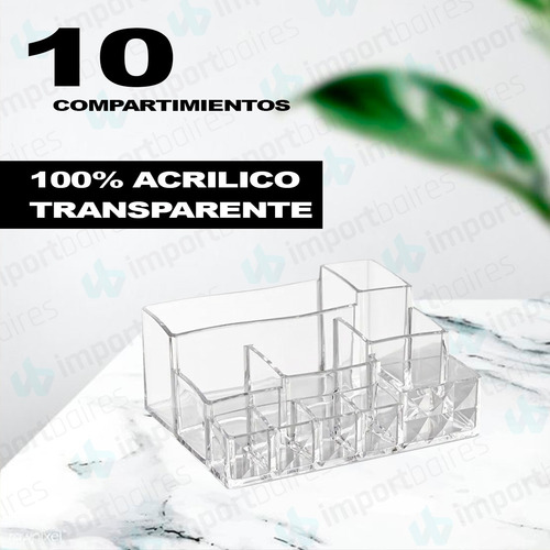 Imagen 2 de 8 de Porta Cosmeticos Acrilico 10 Divisiones Maquillaje Pinceles