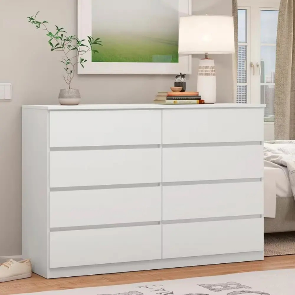 Cômoda Para Quarto 8 Gavetas Sintra Demóbile Branco Brilho 136x93x43cm