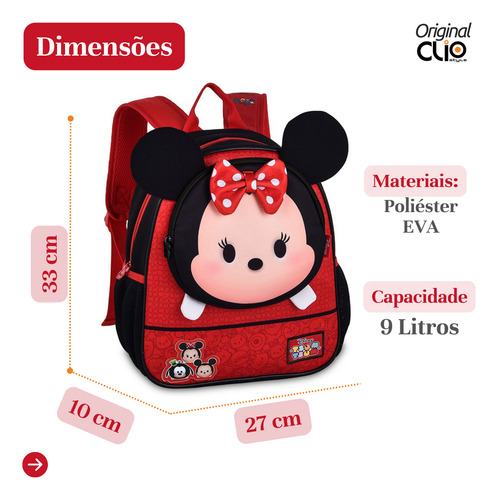 Mochila Infantil Minnie 3d Alça Costa Escola Menina Conforto
