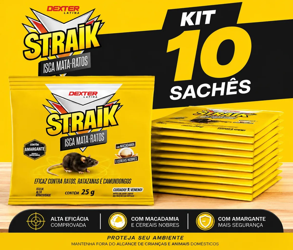 Kit 10 - Straik Isca Atrativa Mata Ratos Granulada - 25 G