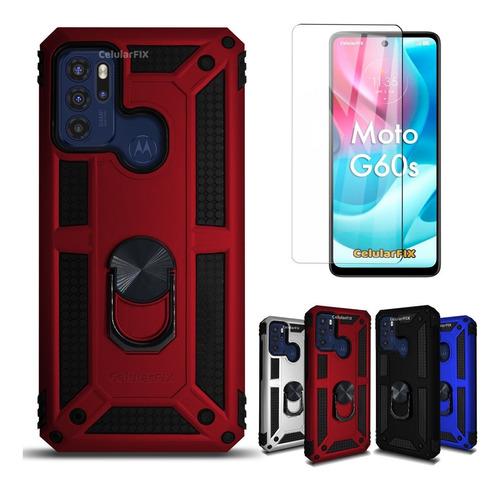 Funda P/ Moto G60s, Rudo C/ Anillo Sujetador + Cristal