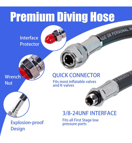 Justoop Manguera De Buceo De Baja Presión Para Bcd Estándar,