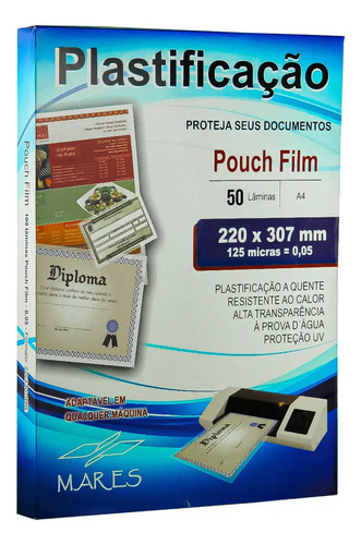 Plástico para Plastificação Mares A4 220x307 125 Micras 50un