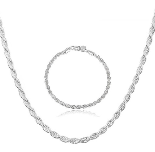 Set Cadena + Pulsera Torbillon Chapado Plata 925 4mm Collar