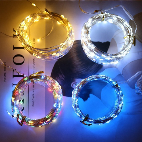 Imagen 6 de 6 de 2 Guirnaldas 100 Luces Micro Led Hadas 10 Mtrs Pilas Navidad