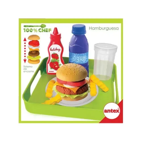 100% Chef Bandeja De Hamburguesas – Set De Comida Rápida Para Pequeños Cocineros De Ecoiffier