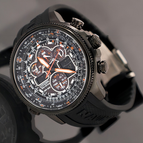 Relógio Citizen Jy8035-04e Jy8035 Navihawk Perpetuo A-t C. Material Do Bisel Aço Inoxidável Cor Da Correia Preto Cor Do Bisel Preto Cor Do Fundo Preto
